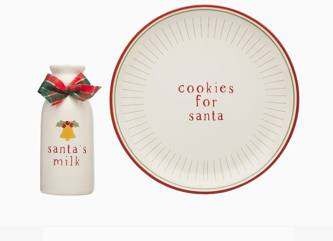 Santa Christmas Cookie Plate & Milk Jug Holiday Set