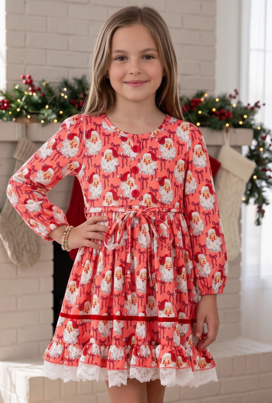 Girls Christmas Dress with Lace
